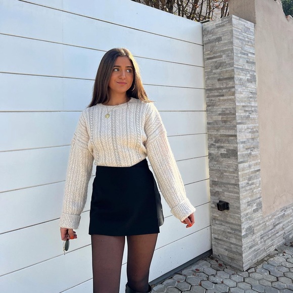 Zara Ecru Rhinestone Openwork Knit Sweater - Picture 3 of 17